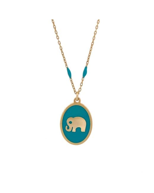 Ebru Jewelry Women's Blue Powerful & Lucky Elephant & Chain Necklace