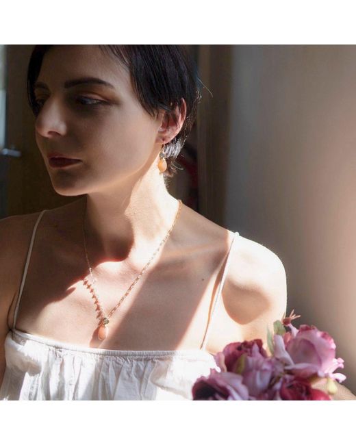 Azuni London Pink Persephone Double Gemstone Earrings Peach Moonstone & Labradorite