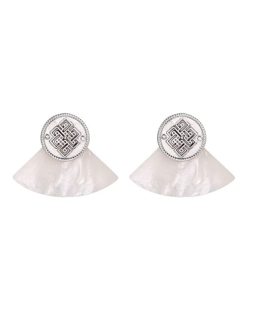 Aurozia Metallic Three Charms Venus Bound/ Plated The Endless Love Knot Fan-Shaped Mother-Of-Pearl Earrings