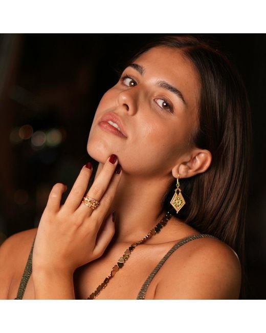 Ebru Jewelry Metallic Colorful Multi Gemstone & Adjustable Statement Ring