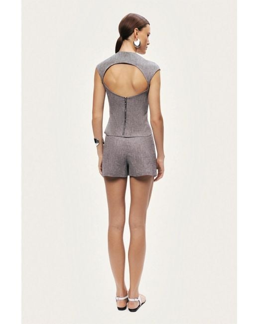 Nocturne Gray Open-Back Tailored Top