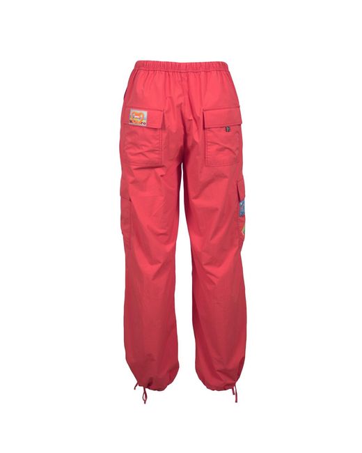 Lalipop Design Red Relaxed Fit Coral Parachute Cargo Pants