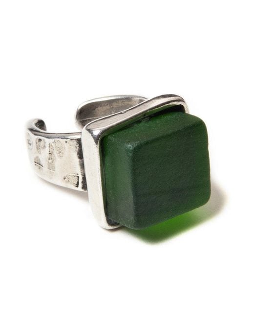 Smart Glass Jewelry Green Recycled Wine Bottle Cube Ring Pine