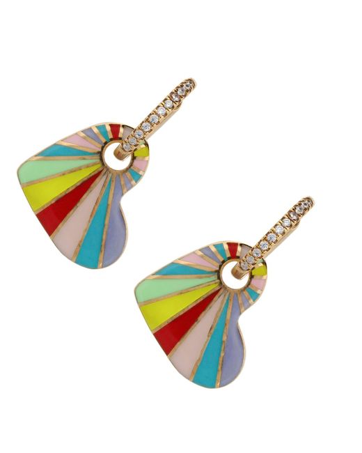 Ebru Jewelry Green Enamel Heart & Diamond Hoop Earrings