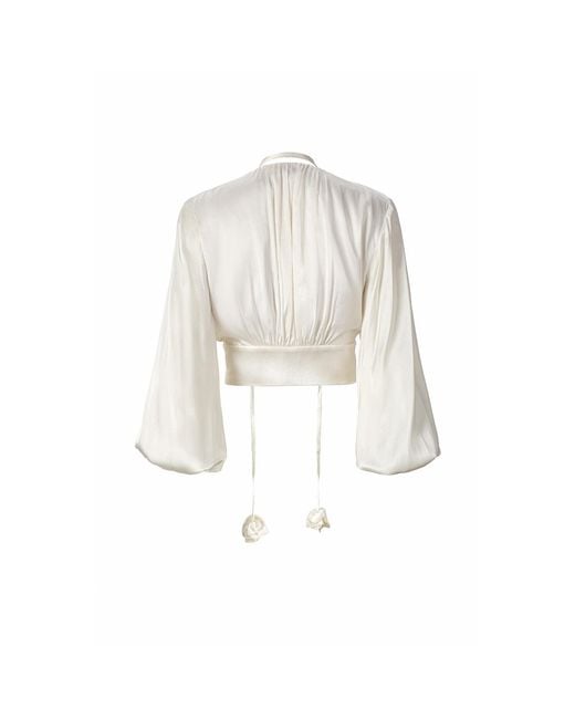 Lita Couture White Ample-Sleeve Satin Top