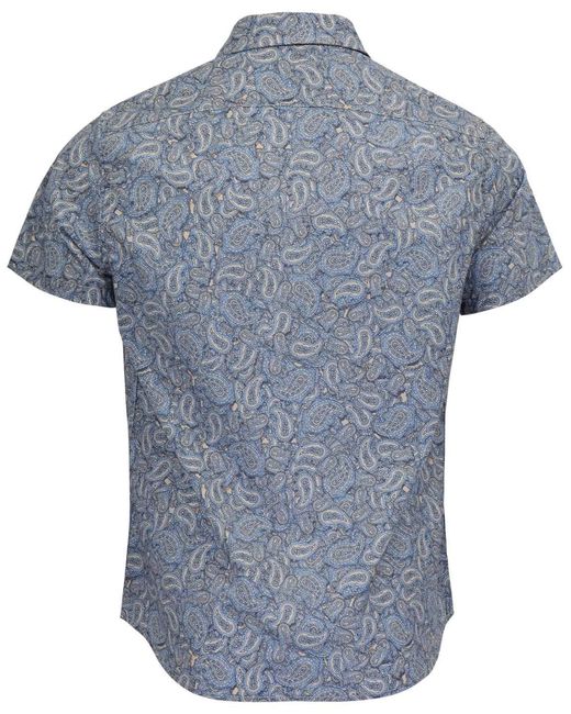 Lords of Harlech Blue Neutrals Tim Paisley Pile Natural Printed Button Up Shirt for men