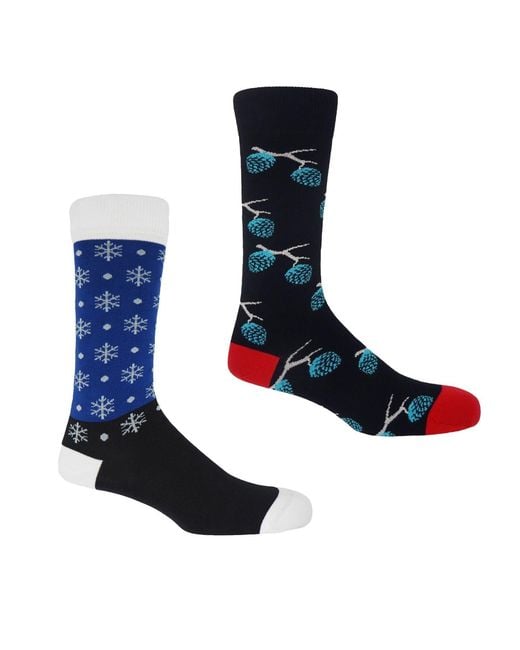 Peper Harow - Made in England Blue Pine & Snowflake Socks Bundle for men