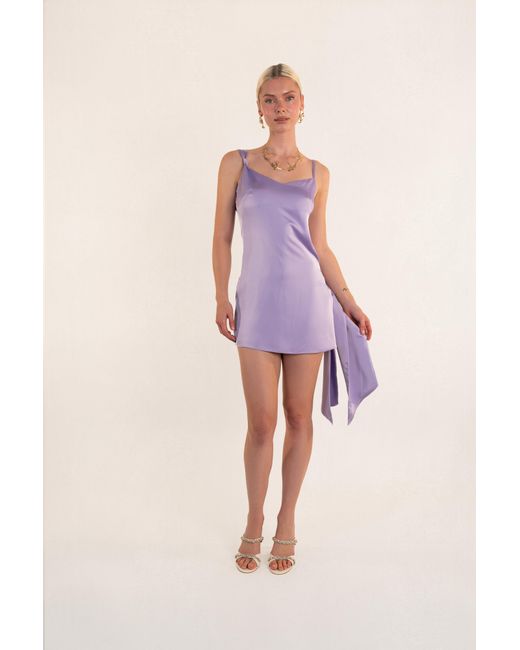 Clerestory Purple Naiome Pearl Embellished Open Back Mini Dress