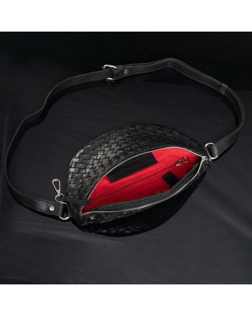 Hides Leather Co. Red Nexus Woven Leather Belt Bag, Minimal Waist Purse With Lining