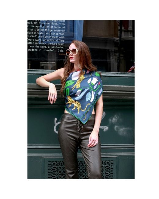 Jessie Zhao New York Green Double Sided Silk Scarf Of Jungle Night
