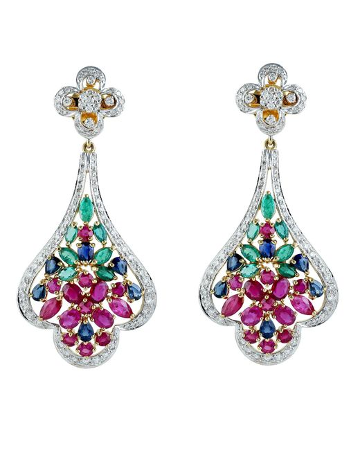 Artisan 14k Yellow Gold Pave Diamond Dangle Earrings Natural Emerald Ruby  Blue Sapphire Gemstone Jewelry in Green | Lyst UK
