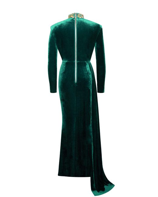 Miss Circle New York Green Zenaida Emerald Cutout High Slit Velvet Gown