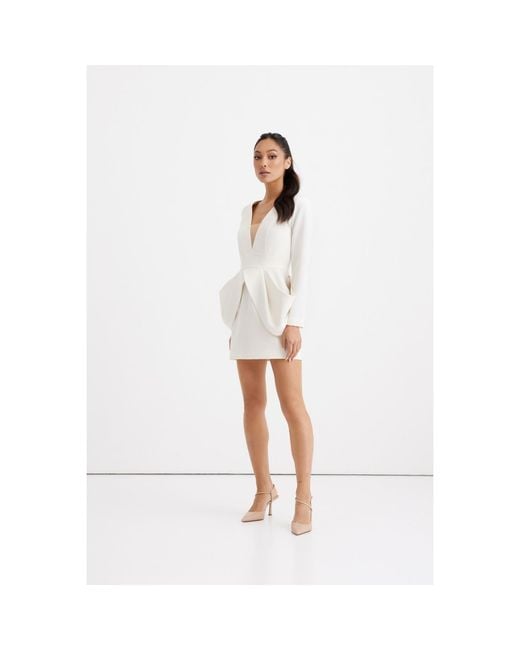Nomi Fame White Madonna Deep V Neck Mini Dress
