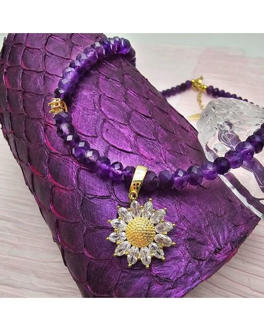 Farra Purple Amethyst With Daisy Pendant Necklace