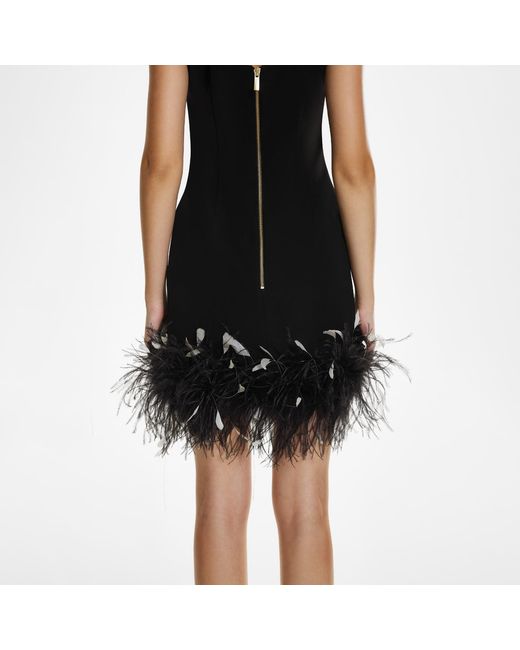 Lita Couture Black Crepe Feather Mini Dress