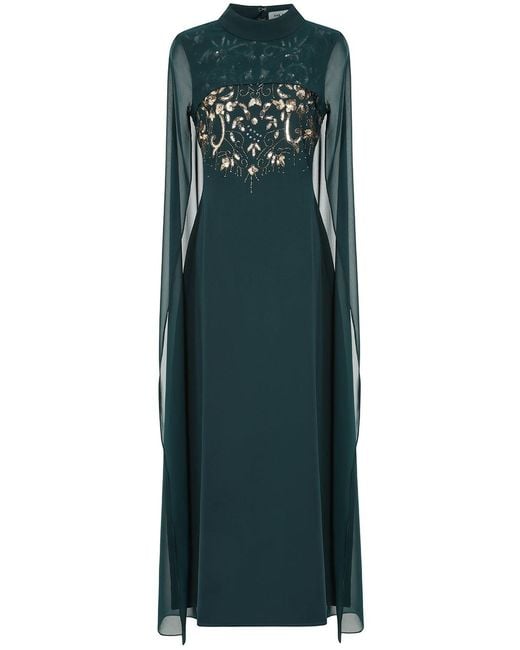 Frock and Frill Green Paloma Embellished Maxi Dress With Cape Detail