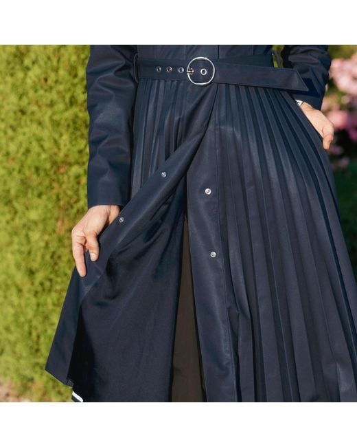 RainSisters Blue Fit & Flare A-Line Coat With Pleated Skirt Serenade