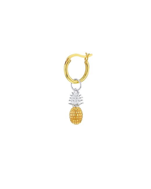 True Rocks White Sterling & 18Kt-Plated 2-Tone Single Mini Pineapple Charm On Hoop for men