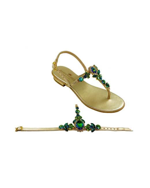DAMAPREZIOSA Metallic Lucrezia Flat Sandal With Crystals