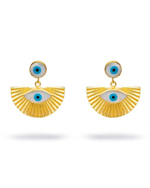 Ebru Jewelry Metallic Chunky Evil Eye Pearl Gold Earrings
