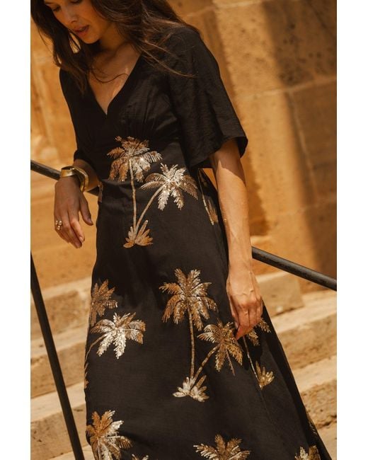 Traffic People Black Palms Of Sequin Blythe Midi Dress