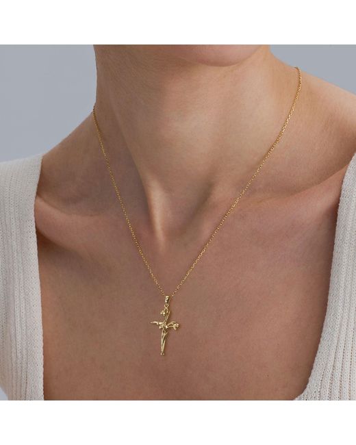 Vanimy Metallic Floral Cross January Snowdrop Birth Flower Necklace
