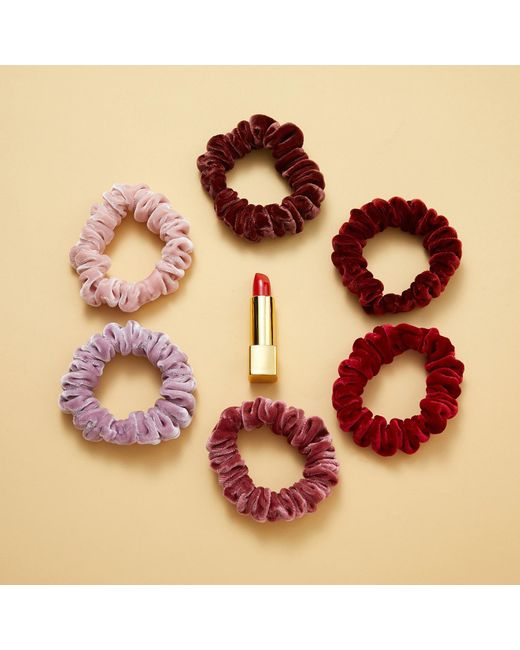 Soft Strokes Silk Brown Silk Velvet Handmade Mini Scrunchie Set Of Four, Lipstick Collection