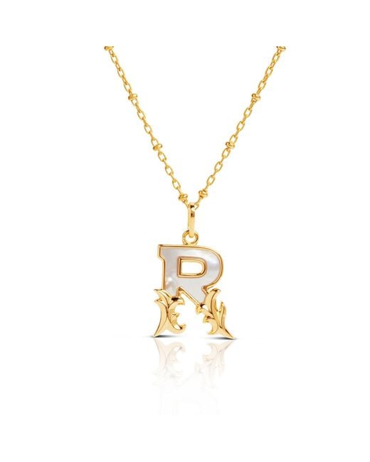 Kasun Metallic Plated R Initial Necklace With Mother Of Pearl