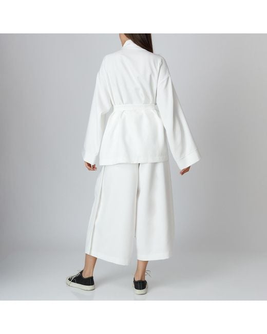 LIA ARAM White Wrap-Around Cotton-Blend Trousers