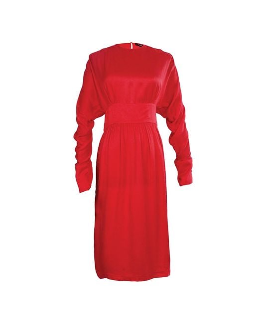 Smart and Joy Red Long-Sleeved Fitted Dress With Off-Shoulders
