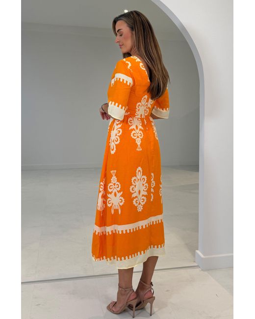 Girl In Mind Orange Suzanne Boarder Midi Dress