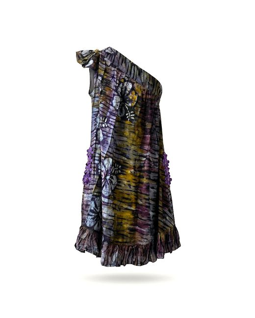 Nyny Ryke Multicolor Wilma S, One-Shoulder Batik Midi Dress Floral Cotton Summer Dress
