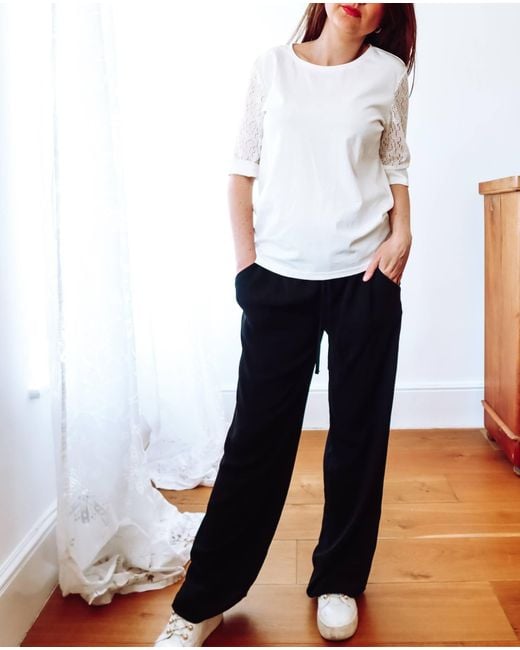 Sophie Cameron Davies White Ivory Lace Sleeve Cotton T-Shirt