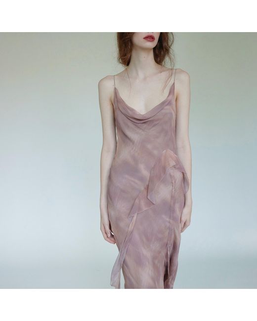 Belsize25 Brown Lumen Print Nude Silk Slip Long Dress