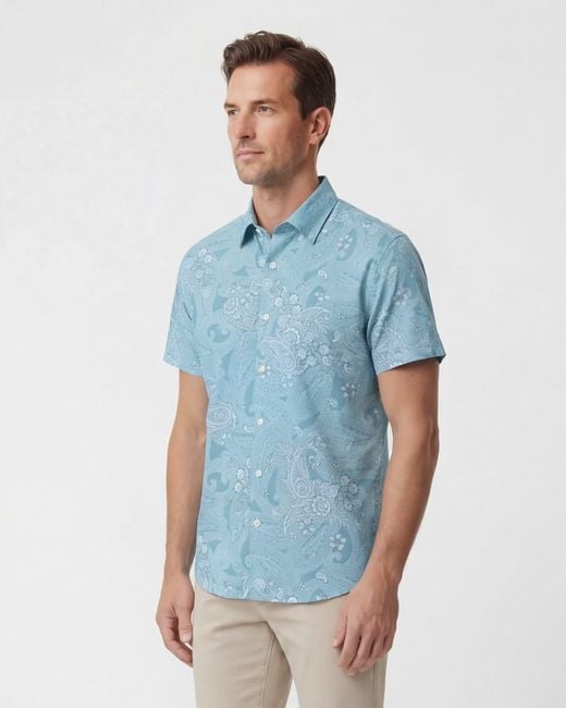 Lords of Harlech Blue Todd Paisley Explosion Knit Shirt for men