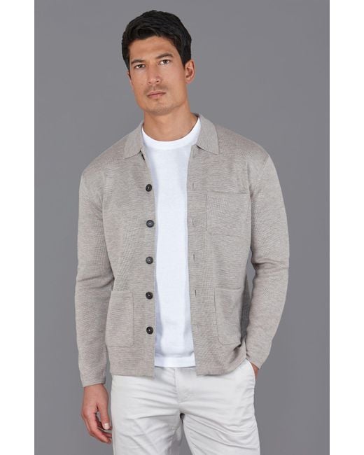 Paul James Knitwear Gray Extra Fine Merino Wool Fabrizio Work Shirt for men