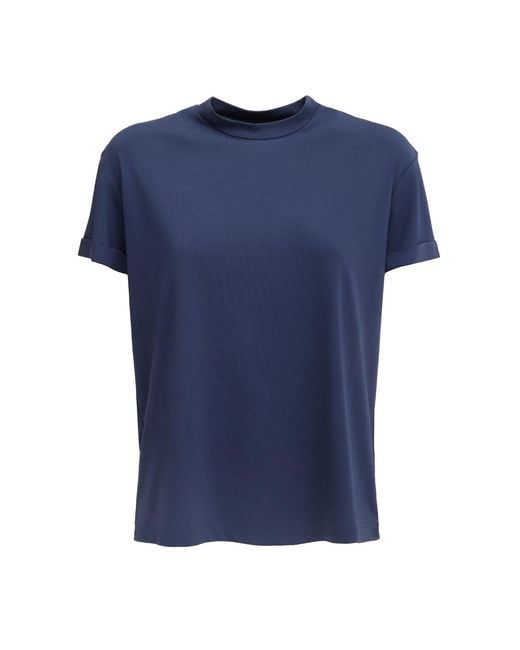 Julia Allert Blue Mock Neck Rolled Sleeve T-Shirt –