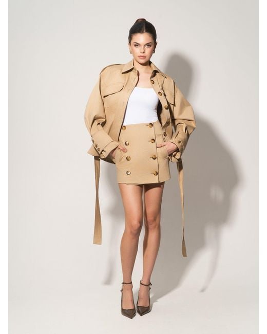 Tia Dorraine Natural Neutrals Oversized Belted Trench Jacket & Mini Skirt Set