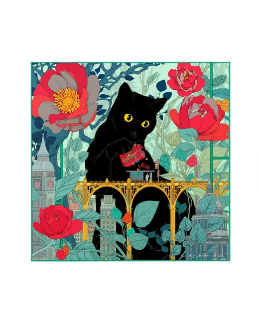 Pig, Chicken & Cow Green London Bridge Cat Pocket Square for men
