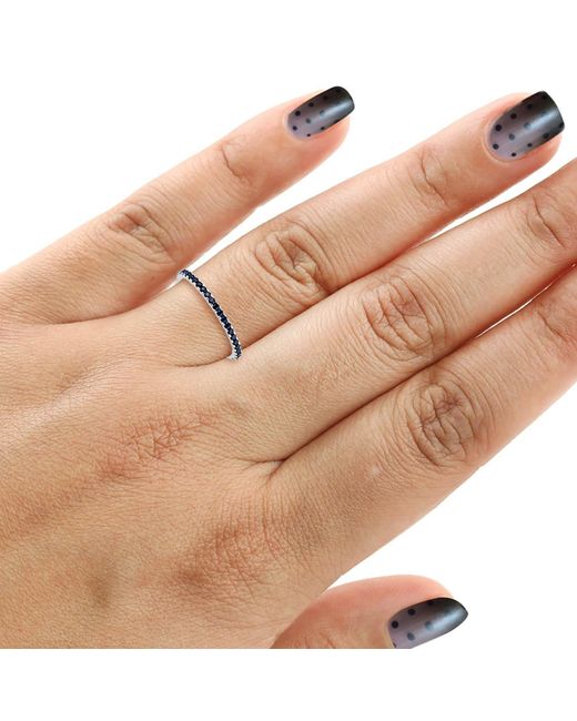 Artisan Natural Blue Sapphire 18k White Gold Band Ring Gemstone Jewelry