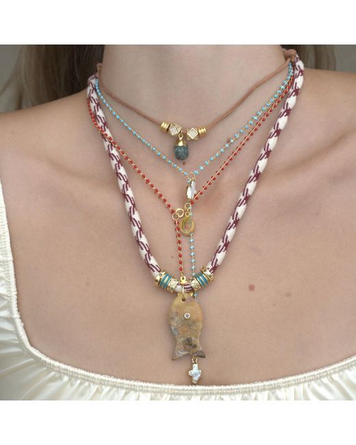 Alexie of Athens Red Psarou Gemstone Fish Cord Necklace