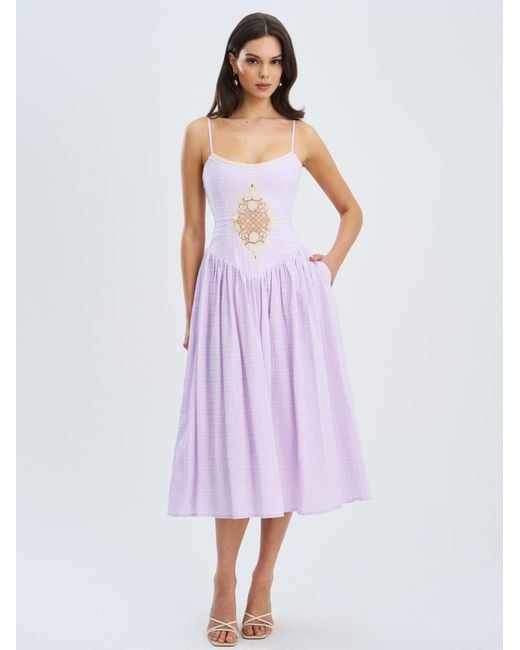 Miss Circle New York Purple Jaclyn Lace Trim Cutout Seersucker Midi Dress