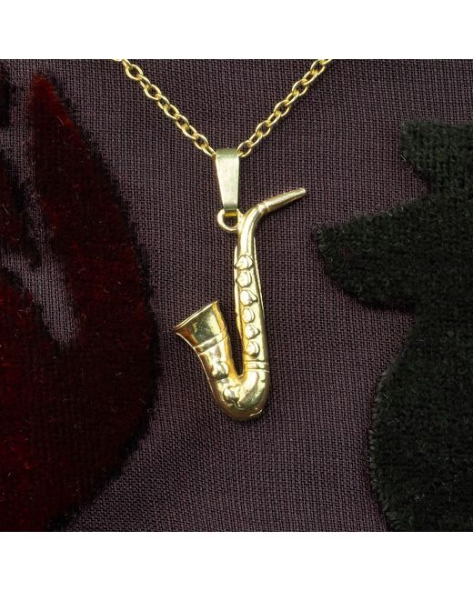 Simon Kemp Jewellers Metallic Saxophone Pendant Eighteen Carat On Solid Sterling for men