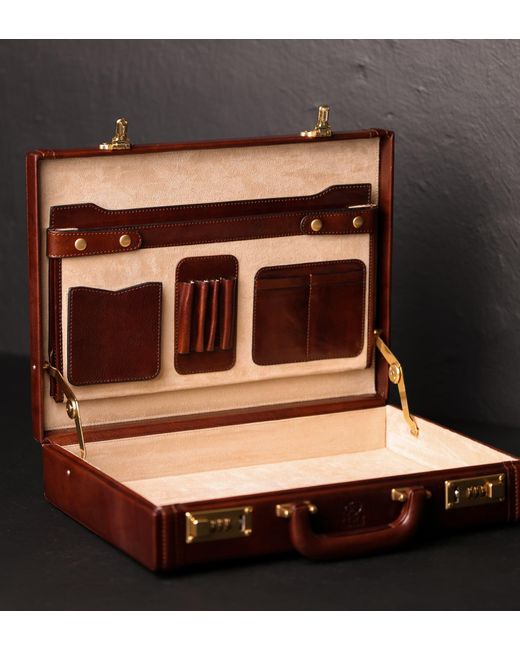 Time Resistance Brown Leather Attaché Case Briefcase for men