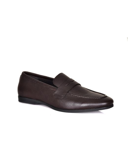 DAVID WEJ Brown Lorenzo Grained Leather Loafers for men