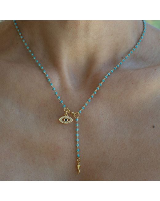 Alexie of Athens Metallic Protection Evil Eye Bead Lariat