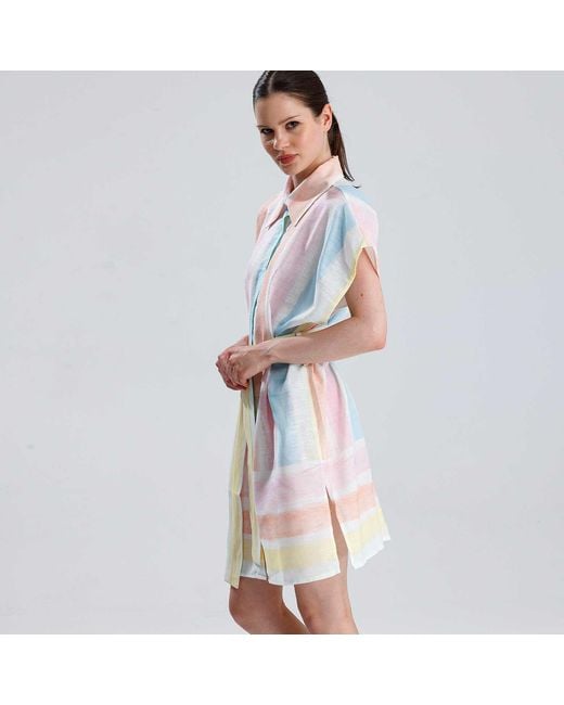 LOVEIST STORE Multicolor Almeria Linen Blend Belted Shirt Dress