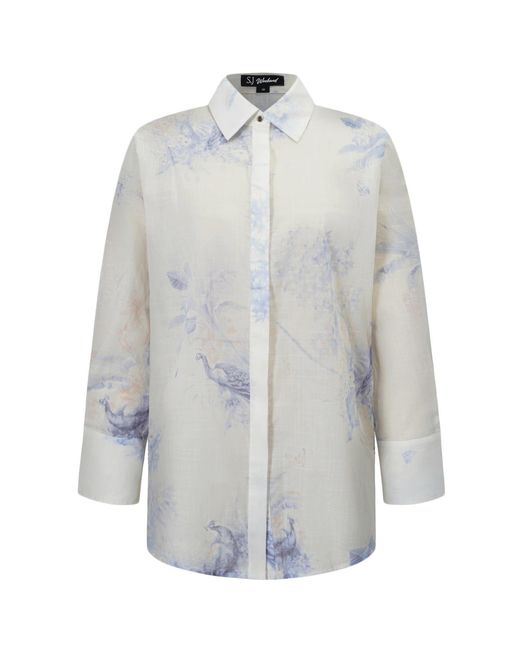 Smart and Joy Gray Long-Sleeve Blouse With Floral Print