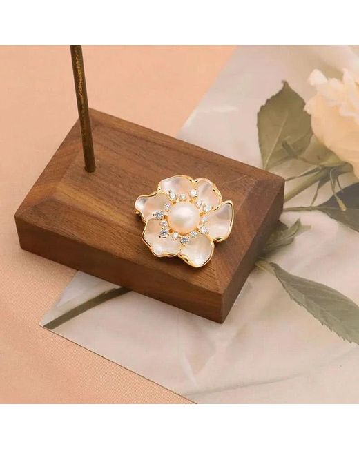 Angel Barocco Metallic Camellia Crystal Pearl Brooch