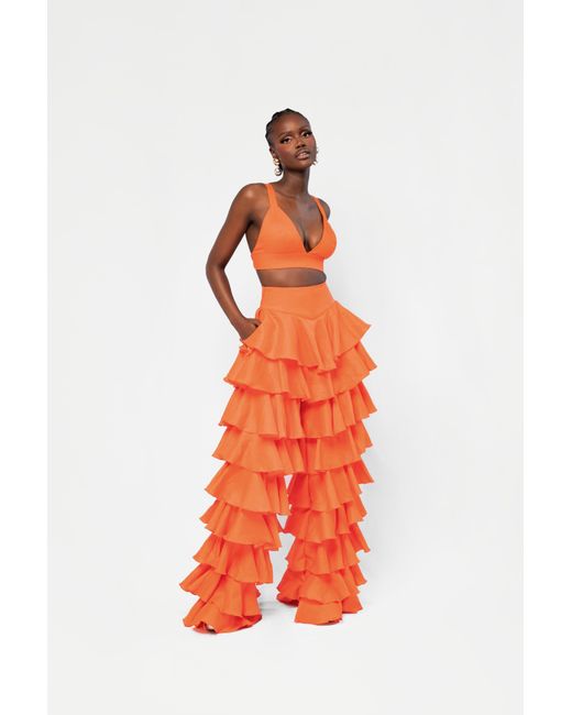 Ofuure Orange Linen Azure Bra Top